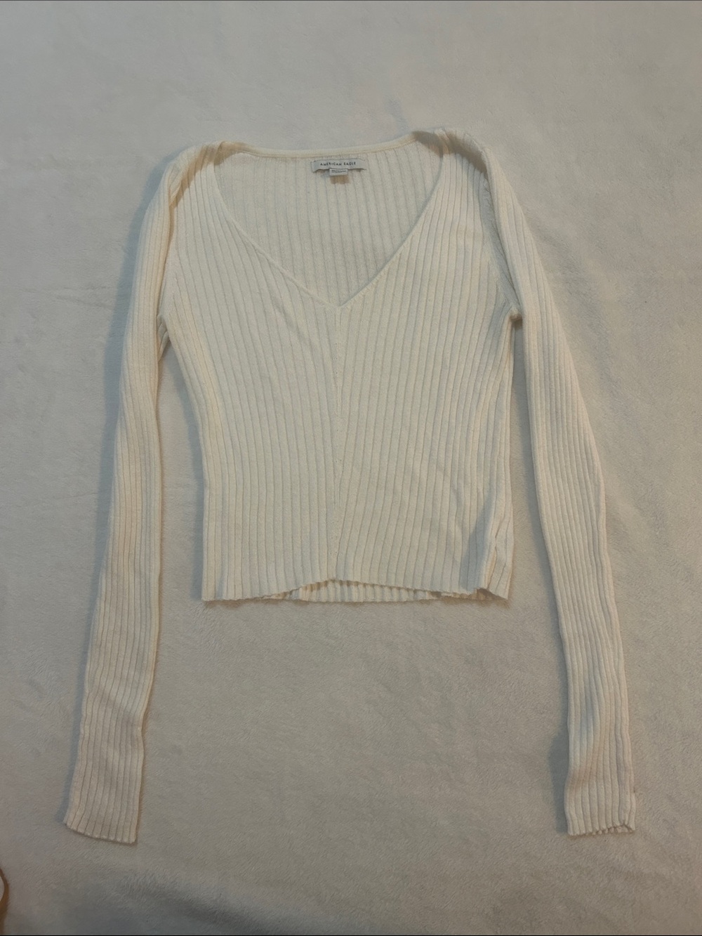 American Eagle Women’s Knit Too Ribbed V-Neck Ivory Size XS